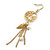 Matt Gold Tone Bird Silhouette With Chains, Leaf, Freshwater Pearl Drop Earrings - 8cm Length - view 2