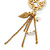 Matt Gold Tone Bird Silhouette With Chains, Leaf, Freshwater Pearl Drop Earrings - 8cm Length - view 4