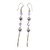 Long Lavender Simulated Pearl, Glass Bead Linear Drop Earrings In Silver Tone - 8cm Length - view 2