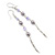 Long Lavender Simulated Pearl, Glass Bead Linear Drop Earrings In Silver Tone - 8cm Length