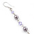 Long Lavender Simulated Pearl, Glass Bead Linear Drop Earrings In Silver Tone - 8cm Length - view 3