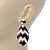 Black, White Enamel 'Leaf' Drop Earrings In Gold Plating - 60mm Length - view 4