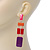 Long Multicoloured Enamel Geometric Drop Earrings In Gold Plating - 90mm Length - view 3