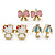 Children's/ Teen's / Kid's Pink Bow, White Kitten, Light Blue Umbrella Stud Earring Set In Gold Tone - 10-12mm