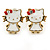 Children's/ Teen's / Kid's Pink Bow, White Kitten, Light Blue Umbrella Stud Earring Set In Gold Tone - 10-12mm - view 2