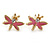 Children's/ Teen's / Kid's Pink Dragonfly, Red Daisy, Green Clover Stud Earring Set In Gold Tone - 10-14mm (Set of 3 Studs) - view 5