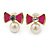 Children's/ Teen's / Kid's Pink Owl, Orange Star, Pink Simulated Pearl Bow Stud Earring Set In Gold Tone - 8-10mm - view 3