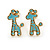 Children's/ Teen's / Kid's Blue Giraffe, Pink Cat, Green Flower Stud Earring Set In Gold Tone - 8-10mm - view 2