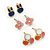 Children's/ Teen's / Kid's Blue Bunny, Pink Flower, Orange/ White Triple Circle Stud Earring Set In Gold Tone - 8-10mm - view 6