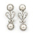 Bridal Wedding Prom Simulated Glass Pearl, Crystal Drop Earrings In Rhodium Plating - 45mm Length - view 2