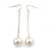 Silver Tone Bead Chain With White Faux Pearl Drop Earrings - 70mm Length - view 3