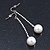 Silver Tone Bead Chain With White Faux Pearl Drop Earrings - 70mm Length - view 2