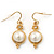 Vintage Inspired White Simulated Pearl Drop Earrings In Gold Plating - 35mm Length