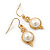 Vintage Inspired White Simulated Pearl Drop Earrings In Gold Plating - 35mm Length - view 2