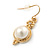 Vintage Inspired White Simulated Pearl Drop Earrings In Gold Plating - 35mm Length - view 3