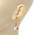 Vintage Inspired White Simulated Pearl Drop Earrings In Gold Plating - 35mm Length - view 6