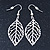 Light Silver Tone Leaf Drop Earrings - 55mm L - view 2