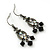 Victorian Style Black Glass Bead, AB Crystal Drop Earrings In Burn Silver Metal - 45mm Length - view 4