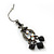 Victorian Style Black Glass Bead, AB Crystal Drop Earrings In Burn Silver Metal - 45mm Length - view 5
