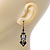 Victorian Style Black Glass Bead, AB Crystal Drop Earrings In Burn Silver Metal - 45mm Length - view 3