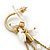 Small Gold Tone Hoop Earrings With Chains, Freshwater Peals, Mother Of Pearl Leaves - 50mm L - view 5