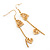 Matte Gold Tone Double Heart Chain Drop Earrings - 70mm Length - view 4