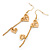 Matte Gold Tone Double Heart Chain Drop Earrings - 70mm Length - view 7