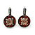 Vintage Inspired Coral, Citrine Crystal Round Drop Earrings With Leverback In Burn Silver Metal - 20mm Length - view 4