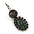 Victorian Style Oval Black, Green Crystal Drop Earrings In Gun Metal - 45mm Length - view 4