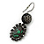 Victorian Style Oval Black, Green Crystal Drop Earrings In Gun Metal - 45mm Length - view 5