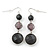 Black Acrylic Bead Drop Earrings In Silver Tone - 5cm Length