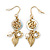 Gold Plated Flower, Leaf, Freshwater Pearl Drop Earrings - 45mm Length