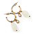 Small Vintage Inspired Antique Gold Tone Hoop Earrings With Milky White Glass Bead - 35mm Length - view 7