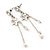 Silver Tone Maple Leaf, Chain Dangle, Freshwater Pearl Drop Earrings - 60mm Length - view 2