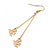 Long Gold Plated Chain 'Swallow' Dangle Earrings - 7cm Length - view 3