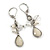 Off White Acrylic Bead, Simulated Pearl Drop Earrings With Leverback Closure In Silver Tone - 45mm L - view 2