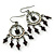 Victorian Style AB Crystal, Black Acrylic Bead Chandelier Earrings In Antique Silver Tone - 50mm Length
