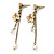 Antique Gold Tone Maple Leaf, Chain Dangle, Freshwater Pearl Drop Earrings - 60mm Length - view 9