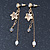 Antique Gold Tone Maple Leaf, Chain Dangle, Freshwater Pearl Drop Earrings - 60mm Length - view 2