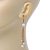 Long Gold Tone White Faux Pearl Chain Dangle Earrings - 8cm Length - view 3