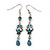 Teal Green Crystal, Bead Floral Drop Earrings In Silver Tone - 70mm Length - view 4