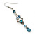 Teal Green Crystal, Bead Floral Drop Earrings In Silver Tone - 70mm Length - view 5