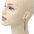 Light Green Enamel, Crystal Flowers, Chains Drop Earrings With Leverback Closure In Burn Gold Tone - 60mm Length - view 7