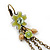 Light Green Enamel, Crystal Flowers, Chains Drop Earrings With Leverback Closure In Burn Gold Tone - 60mm Length - view 5