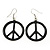 Black Enamel 'Peace' Drop Earrings In Silver Plating - 50mm Length