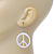 White Enamel 'Peace' Drop Earrings In Silver Plating - 50mm Length - view 5