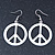White Enamel 'Peace' Drop Earrings In Silver Plating - 50mm Length - view 6