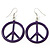 Purple Enamel 'Peace' Drop Earrings In Silver Plating - 50mm Length