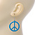 Light Blue Enamel 'Peace' Drop Earrings In Silver Plating - 50mm Length - view 3