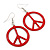 Red Enamel 'Peace' Drop Earrings In Silver Plating - 50mm Length - view 5